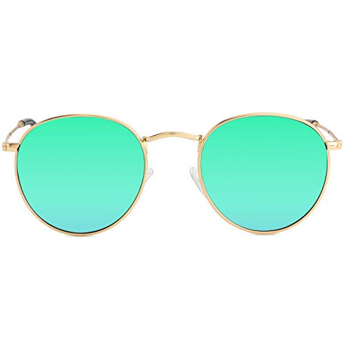 Image of Kursan Small Round Metal Polarized Sunglasses for Men Women Mirrored Lens Classic Circle Sun Glasses