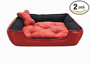 ALANO Luxurious Comfortable Ultra Soft Reversible Rectangular Dog/Cat Bed with 1 Extra Pillow (Small, Red-Black)