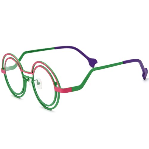 Image of FONEX Colorful Pure Titanium Glasses Frame Women Retro Round Eyeglasses