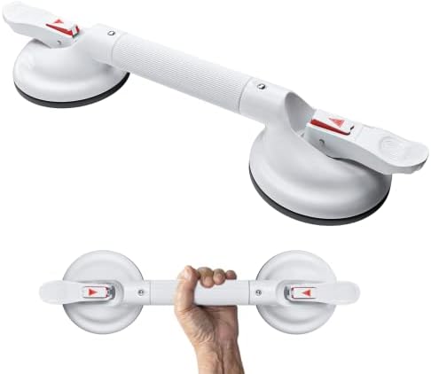Decare Heavy Duty Suction Cup Grab Bars for Bathtubs and Showers, Safety Shower Grab Bars for Seniors, Portable Shower Handles for Elderly (Max 262 LBS), Easy Assembly No Drilling (17 New, White)