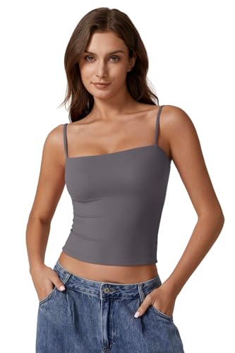 Image of QINSEN Women's Double Lined Basic Tank Top Adjustable Spaghetti Straps Sleeveless Camisole Shirts