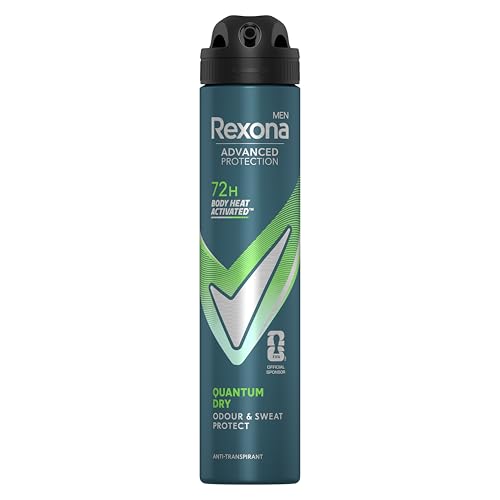 Rexona Men Desodorante Antitranspirante en Aerosol Quantum Dry con tecnología Body Heat Activated, 200 ml