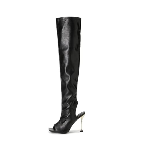 MILDSEVEN Women's High Heel Summer Boots with Side Zipper, Sexy Cute Fashion Over The Knee Boots, Casual Open Toe Thigh High Boots for Wedding, Parties And Banquets, 152