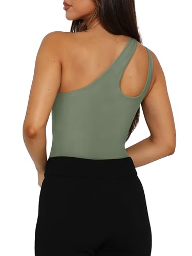 Image of REORIA Butsmooth Women's Trendy Sexy Plunge One Shoulder Sleeveless V Backless Going Out Tank Bodysuits Tops