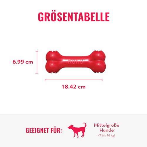 KONG Goodie Bone - Klassischer Hundeknochen aus Naturkautschuk - Leckerlispender - Für Mittelgroße Hunde - Rot
