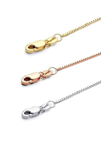 14K Real Yellow/White/Rose Gold Solid Box Link Chain 0.7mm/1.0mm/1.3mm Necklace with Lobster Claw Clasp, Jewelry Gift for Women or Men3
