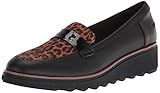 Clarks womens Sharon Gracie Penny Loafer, Black Leather/Leopard Suede Combi, 9.5 US
