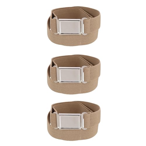 CTM Kids' Adjustable Elastic Belt with Magnetic Buckle (Pack of 3), Khaki