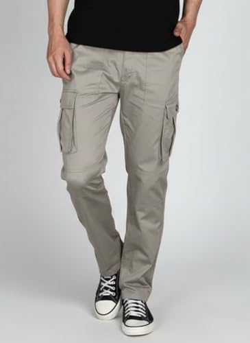 Image of Vogaan Men's Cotton Cargo Pants | Casual Trousers for Men | Comfortable Lower for Men | Breathable Pants with 6 Pockets & Drawstring Elastic Waistband