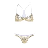 iEFiEL Men's Shiny Sequins Bralette Bra Top with Briefs Panty Lingerie Sissy Man Cross Dresser Undies Gold Large