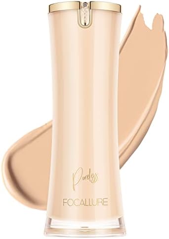 FOCALLURE PerfectBase Lasting Poreless Liquid Foundation, Medium to Full Coversage with Matte Finish, Covers Blemishes & Under-Eye Circles for All Skin Types, NE01 PORCELAIN