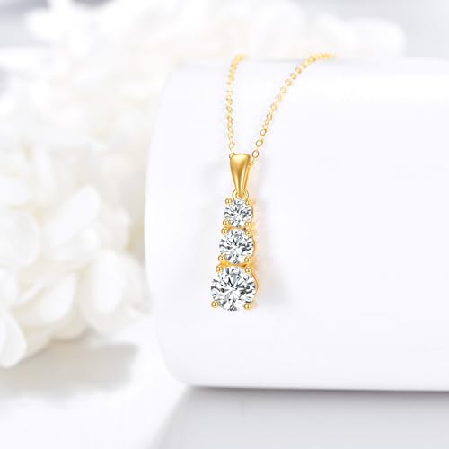 DOVRAN 14K Solid Gold Moissanite Necklace for Women 3 Stone 1.8CT Moissanite Engagement Necklace Wedding Pendant Real Gold Moissanite Jewelry for Her3