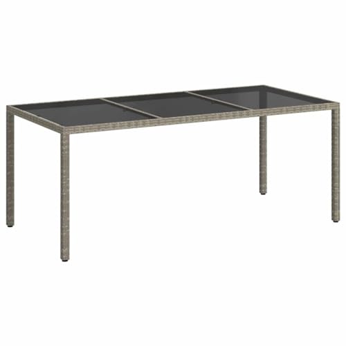 vidaXL Table de Jardin Table de Salle à Manger de Patio Table à Dîner d'Extérieur Terrasse Gris 190x90x75 cm Verre Trempé et Résine Tressée