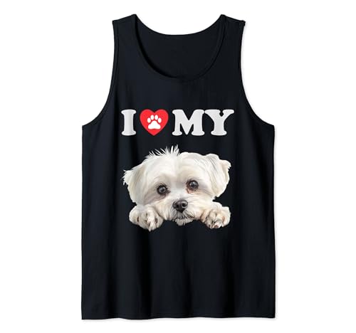 Maltés I Heart My Dog Funny Dog Lover Camiseta sin Mangas