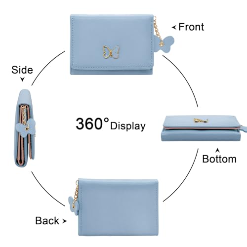 YAMEIZE Cute Wallet for Women Small Butterfly Pu Leather Credit Card Holder with ID Window for Ladies Girls (Blue)4