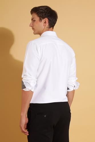 Image of Fyltr Men's Regular Fit Oxford Cotton Blend Shirt - Full Sleeve | Contrast Trim Fabric | Formal Shirts for Men