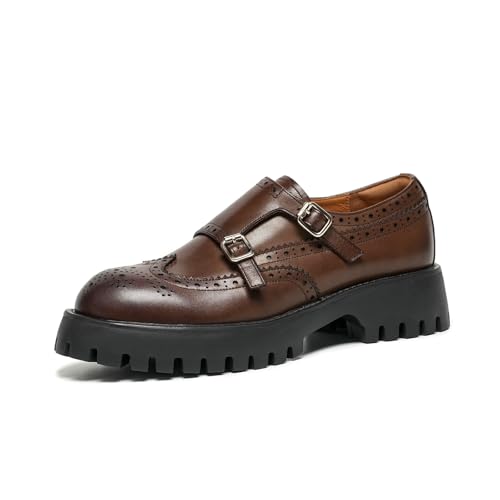 Image of BEAU TODAY Chunky Loafers for Women, Women's Leather Platform Loafers, Lug Sole Tassel Slip On Loafers Shoes Brogues Wingtip Casual Business Shoes Comfortable Dressy
