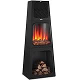 tectake® Elektrokamin mit Kaminfeuer Effekt, elektrischer Kamin mit Heizlüfter, Elektro Kamin, 2 Heizstufen 900W/1800W, Kamin mit 3D-Flammeneffekt, integriertes Thermostat, Überhitzungsschutz, schwarz