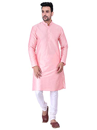 Image of HUZUR Men's Silk Solid Straight Long Kurta Pyjama Set| Ethnic Wear