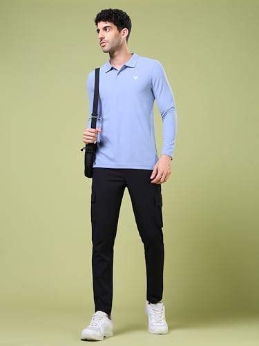 Image of TECHNOSPORT Mens Slim Fit Polyester Active Wear Collar Polo T-Shirt with Long Sleeves for Workout, Sports
