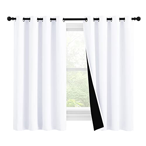 Image of NICETOWN 100% Blackout Curtains 57 inches Long, Double-Deck Completely Blackout Window Treatment Thermal Insulated Lined Drapes for Small Window (White, 1 Pair, 55 inches Width Each Panel)