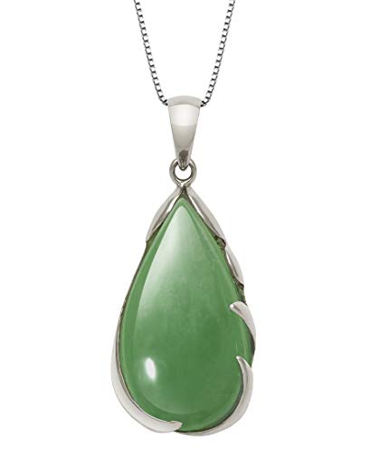 Belacqua Natural Jade Teardrop Necklace Pendant for Women | Sterling Silver 18
