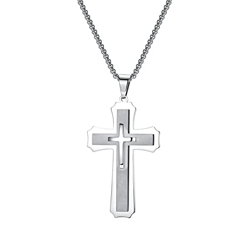 Collier acier inoxydable hommes LXGGUC pendentif punk en maille robuste et croix durable