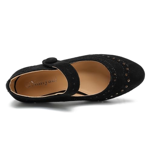 Women's Low Chunky Heel Ankle Strap Cut Out Closed Toe Pumps Hook and Loop Retro D'Orsay Vintage Dressy Wedding Party Church Shoes3