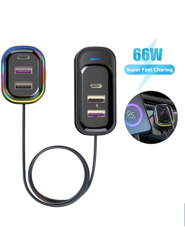 Image of Jaxter 6-Port 48W Car Charger Adapter (2 Type-C + 4 USB) with 1.5M Cable & Rainbow LED - Fast Charging for All Smartphones, Tablets & Devices