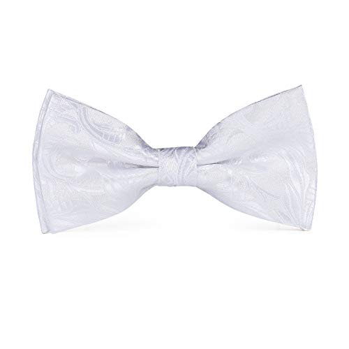 Image of Hi-Tie White Floral Bow Ties for Men Pre-Tied Pocket Square Lapel Pin Cufflinks Mens Bowtie Sets for Wedding Formal Party
