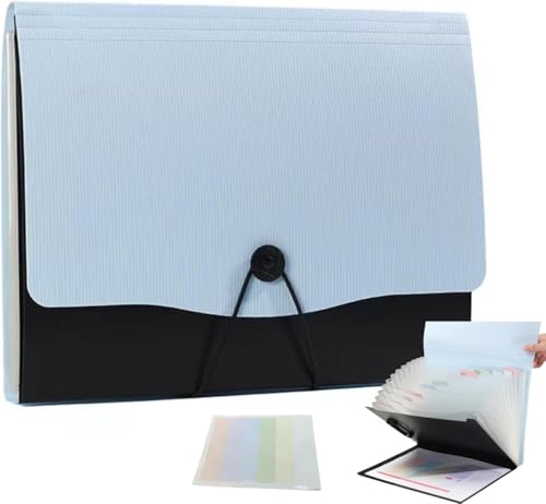 Image of 2-in-1 Expanding File Folder with Clipboard for Dual, Expanding Files Folder Document Letter A4 Size File Organizer with Handle and 13 Pockets for Important Papers /Letters (Light Blue)