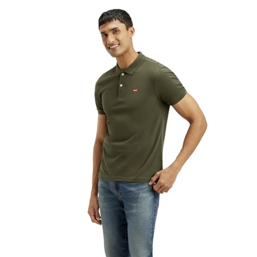 Image of Levi's Men's Solid Slim Fit Polo T-Shirt Olive