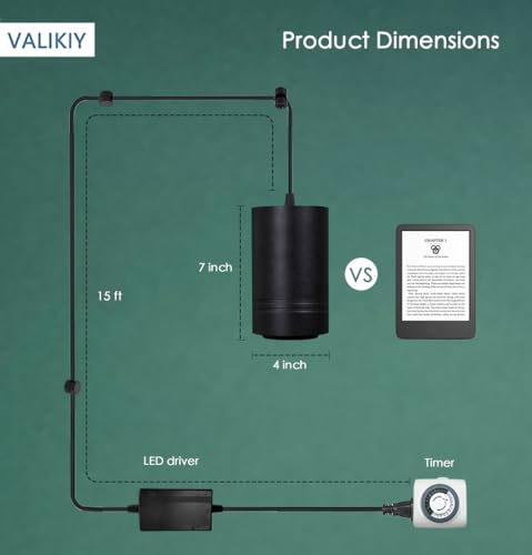 Hanging Grow Light 40W Large, Full Spectrum Warm White Color, with Timer, Plug-in Pendant Grow Lights with 15FT Fabric Power Cord, Decorative Light for Indoor Plants, Flowers