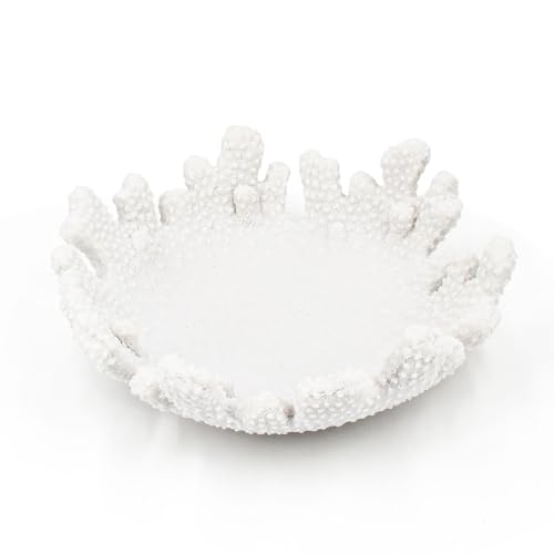 Accessoryway White Coral Textured Decorative Bowl,9.45 Inch Medium Resin Decorative Centerpiece Bowl For Coastal Beach Theme House Table Centerpiece Decorations & Nautical Decorations For Coffee Table cover