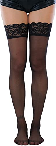 Image of ToBeInStyle Women's Wide Floral Lace Fishnet Thigh Hi Stockings