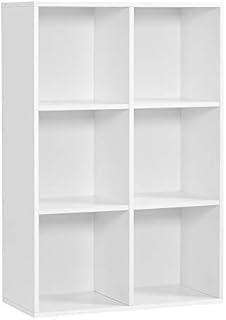 VASAGLE Regał na książki z 6 półkami, regał drewniany, regał w kształcie kostki, regał do przechowywania, 65,5 x 97,5 x 30 cm, biały, LBC203D