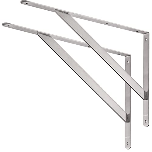 Image of YUMORE Shelf Bracket 20 inch, Max Load: 550lb, Heavy Duty Stainless Steel Solid Shelf Support Corner Brace Joint Right Angle L Bracket, Pack of 2 | Stainless Steel, 550 LB Load Capacity, Reinforced Triangle Design, Easy Installation, Indoor & Outdoor Use