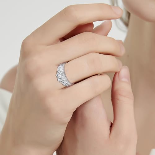 Image of Vintage Celtic Knot Women's Engagement Ring Sets 925 Sterling Silver /14K Gold Plated Stackable Wedding Bands Rings AAAAA Cubic Zirconia Women Bridal Sets Wedding Ring Band Width 1.8mm Size 5-9