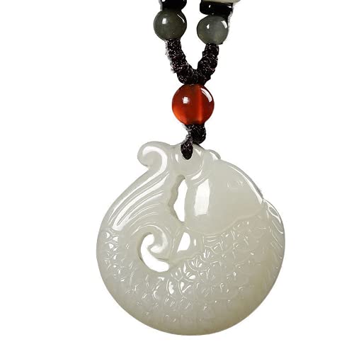 PAYNAN Collier avec pendentif en forme de poisson en jade blanc naturel Cover