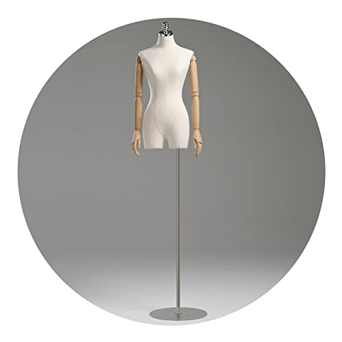 Female Mannequin Torso Body, Dummy Model with Realistic Hands, Fashion Dress Form Busts for Clothing Suit Display, Metal Round Base, 2 Styles