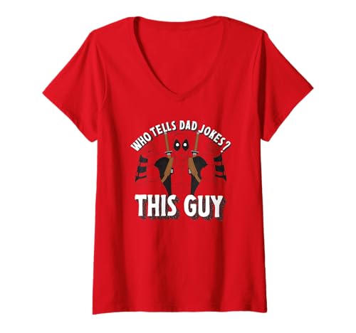 Mujer Marvel Deadpool Father's Day Who Tells Dad Jokes? This Guy Camiseta Cuello V
