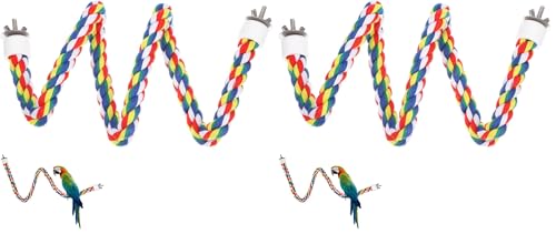 Image of iplusmile Bird Rope Perch 31.5 Inch Length Colorful Cotton Bendable Rope Perches for Parrots, Cockatiels, Parakeets, Budgie Cages Comfy Birds Colorful (Pack of 2)