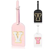 EMOOULI 1 paquete de etiquetas de equipaje para maletas, etiquetas de equipaje con letras lindas para viajar con estilo con etiquetas de equipaje personalizadas, regalo para niños y adultos (rosa + V)