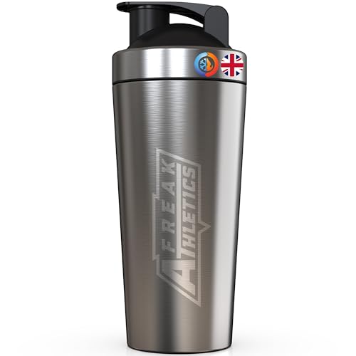 Freak Athletics Protein Shaker Bottle | 700ml BPA Free Stainless Steel Protein Shaker With Wire Mixing Ball | Leak Proof Design Flip-Top Lid | Insulated Lightweight with Easy Grip Supplement Mixer