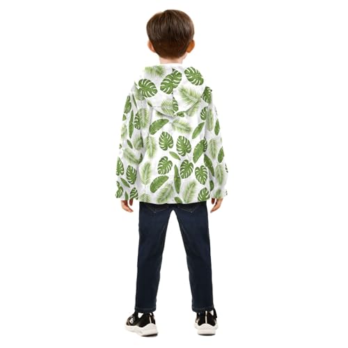 CHIFIGNO Tropical Green Monstera Leaves Toddler Boy Winter Jacket, Kids Zip up Hoodie Soft for Fall Winter Spring 3T4