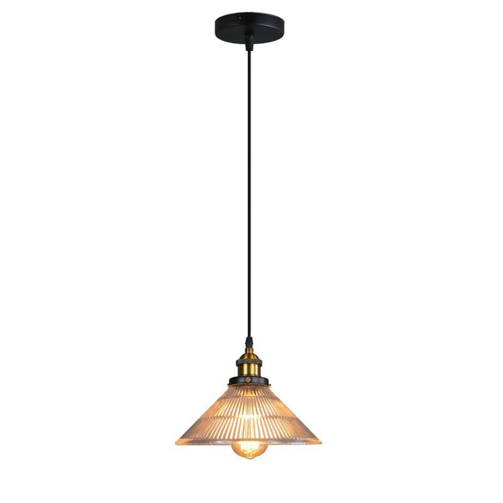 LYMSXAZOU Vintage Pendant Light - Industrial Chandelier with Clear Ribbed Glass Shade and Brass Finish, Adjustable Cord for Kitchen, Dining Room, Café, Bar, Retro Style Lighting Fixture