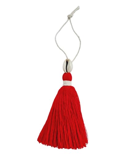 Image of Zippy Flora Handmade Cotton Tassels with Cowrie Shells for DIY & Crafts Project, Pack of 10 (Red)
