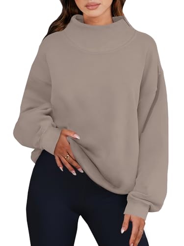 ANRABESS Womens Oversized Sweatshirts Turtleneck Pullover Long Sleeve Hoodies Tops 2025 Fall Fashion Preppy Outfits Khaki-M