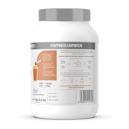 NATURALTEIN Natural Whey Max Protein – 1 kg (Unflavoured) | 24 g Protein per Serving | Naturally Formulated | No Added Sugar | Non-GMO | Soy & Gluten Free | Smooth Mixability & Easy Digestion