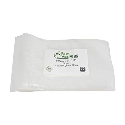 Zipper Vacuum Seal Bags (50 count), FoodVacBags compatible with Weston®, Foodsaver®, Heavy-duty Commercial Storage, Clear (Quart 8" X 12") Cover